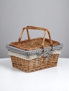 Плетёная корзина-лукошко, ткань, 2 ручки складные (внутри металл) с крышкой. 35×26 см, Н 18 см, Н с ручкам - Фото 1