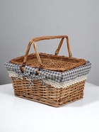 Плетёная корзина-лукошко, ткань, 2 ручки складные (внутри металл) с крышкой. 35×26 см, Н 18 см, Н с ручкам - Фото 3