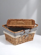 Плетёная корзина-лукошко, ткань, 2 ручки складные (внутри металл) с крышкой. 35×26 см, Н 18 см, Н с ручкам - Фото 4