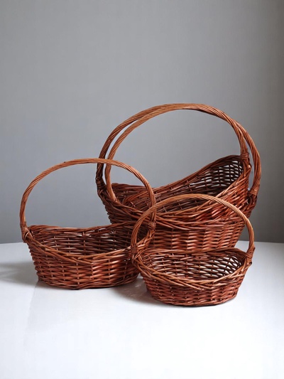 Корзина плетёная для хранения «Лодочка», лоза, овальная, коричневая, набор 4 шт.