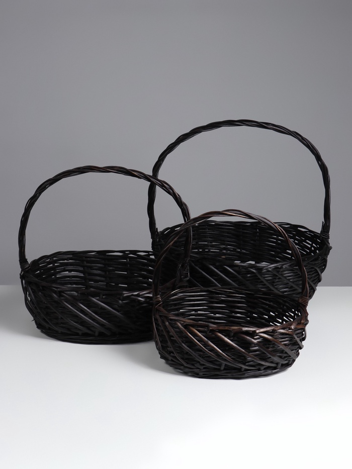 Корзина плетёная для хранения Trog, лоза, с ручкой, тёмно-коричневая, набор 3 шт. - Фото 1