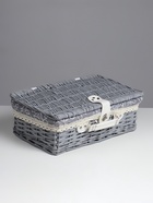 Корзина - чемодан плетёная для хранения, лоза, текстиль, экокожа, серая, набор 2 шт. - Фото 2