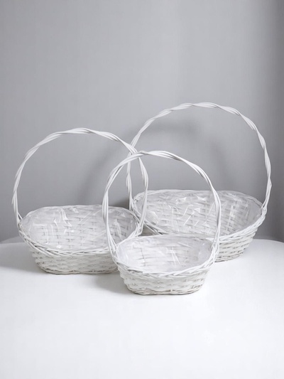 Корзина плетёная для хранения, лоза, овальная, со вставкой, серая, набор 3 шт.