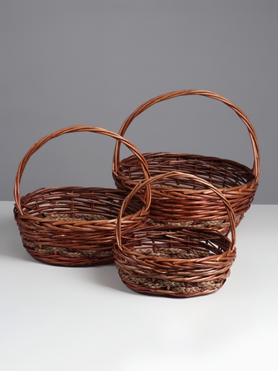 Корзина плетёная для хранения, лоза, овальная, коричневая, набор 3 шт.