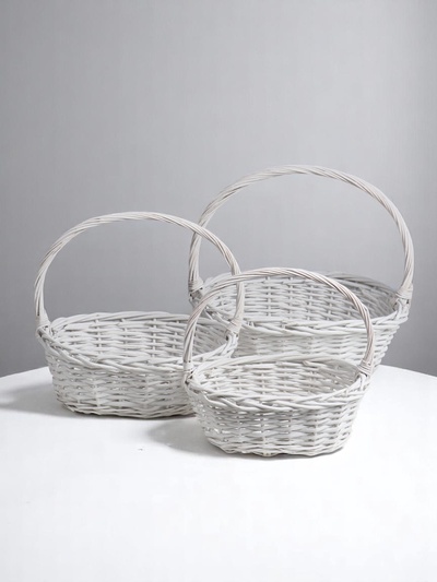 Корзина плетёная для хранения, лоза, овальная, серая, набор 3 шт.