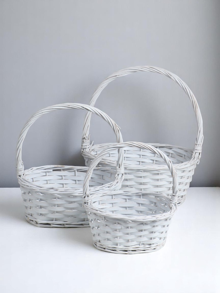Корзина плетёная для хранения, лоза, овальная, светло - серая, набор 3 шт. - Фото 1
