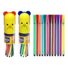 Фломастеры 12 цветов, в тубусе, полоски,"Мишка/Киска", желтый - Фото 1