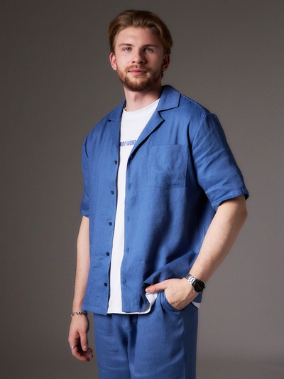 Рубашка мужская с коротким рукавом MIST, размер 48, синяя