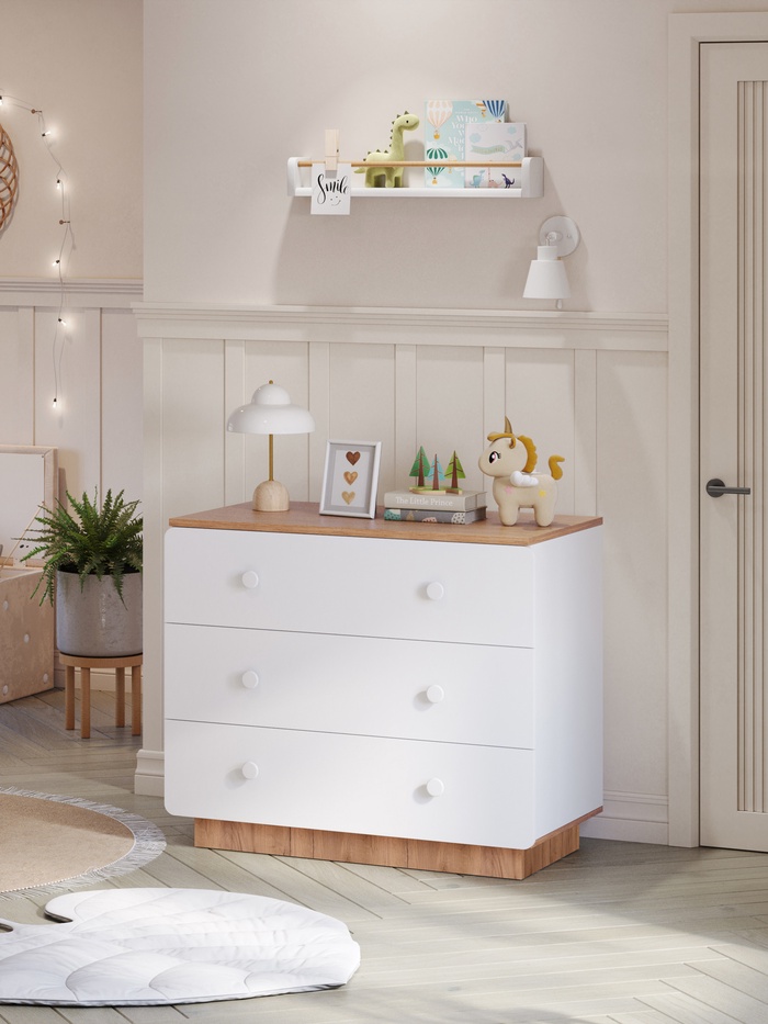 Комод Polini kids Ameli 3000, белый-дуб крафт золотой