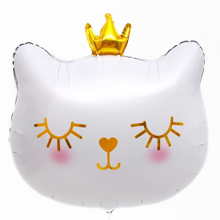 Воздушный шар фольгированный 24" «Котёнок с короной», фигура, белый - Фото 1