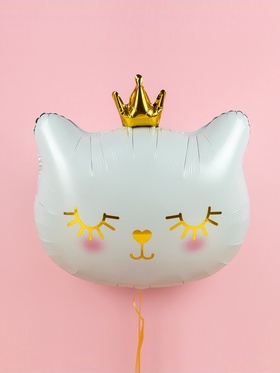 Воздушный шар фольгированный 24" «Котёнок с короной», фигура, белый