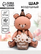 Воздушный шар фольгированный 23" «Мишка с тортом», фигура, матовый - Фото 1