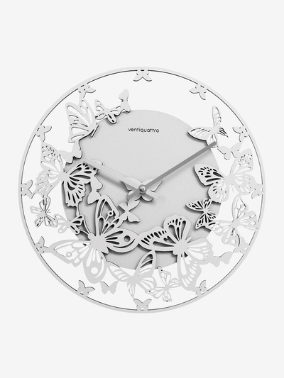 Часы настенные Farfalle, бабочки, интерьерные, плавный ход, d=33.5 см, белые