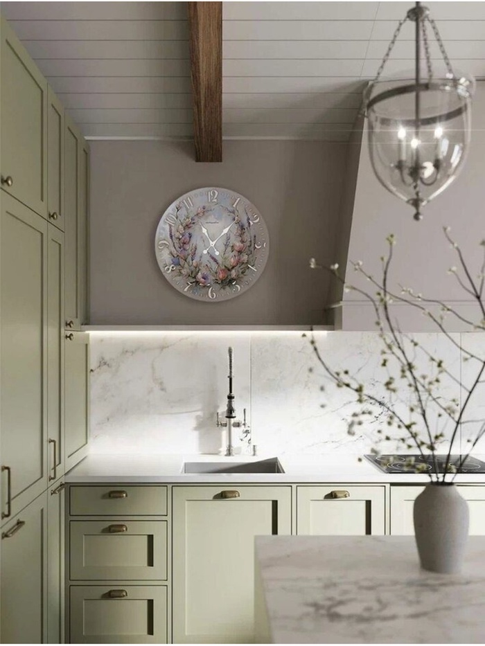 Часы настенные Lavanda, прованс, интерьерные, плавный ход, d=45 см, цветочный дизайн