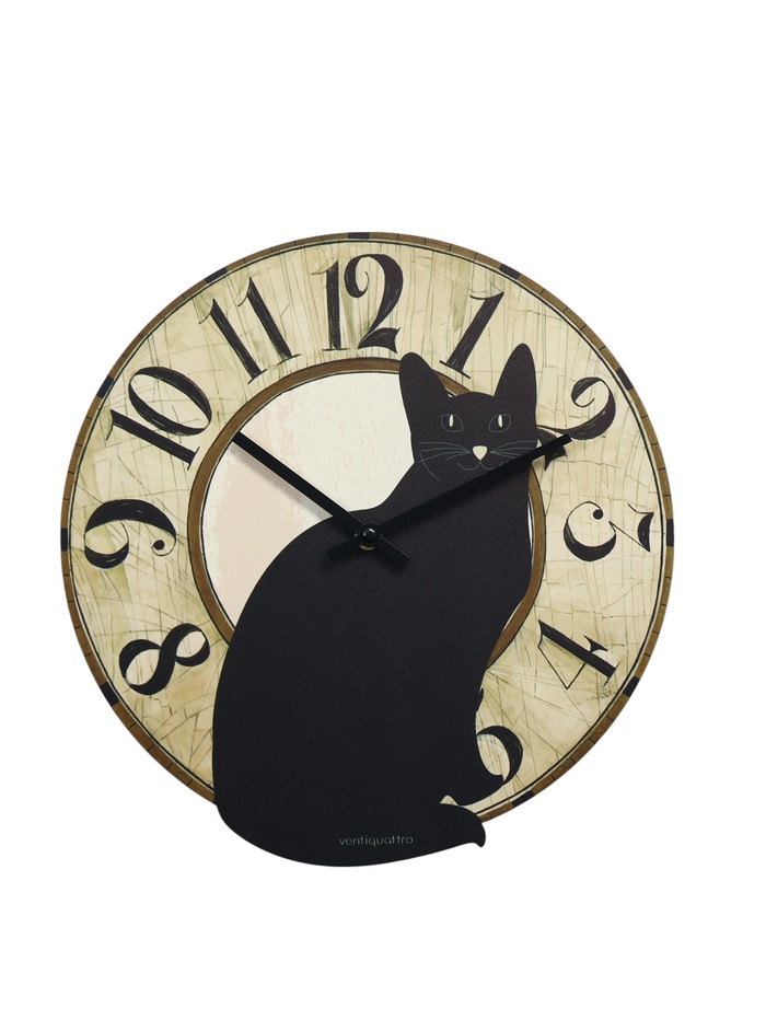 Часы настенные Gatto nero, черный кот, интерьерные, плавный ход, d=33.5 см - Фото 1