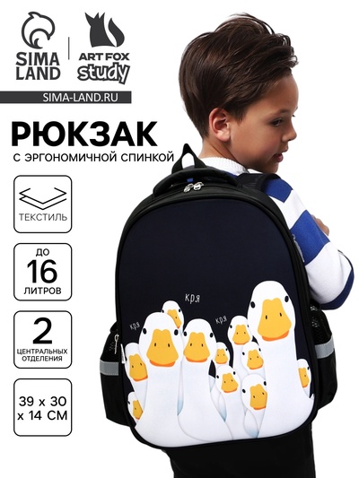 Рюкзак школьный, каркасный, 39×30×14 см «Гуси»