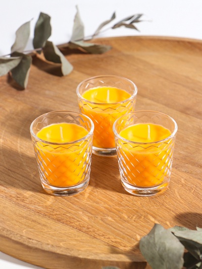 Ароматическая свеча в стакане, набор 3 шт., по 50 мл, 10 ч, 32 г, цитрус-грейпфрут