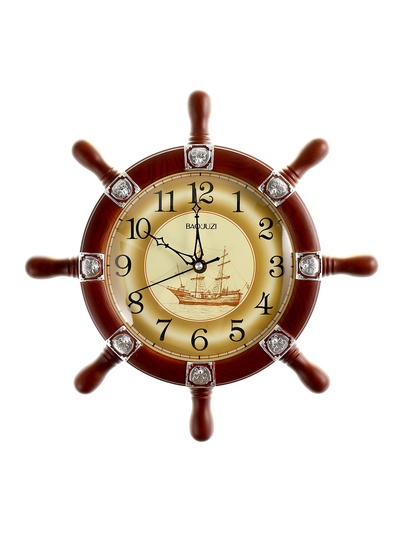 УЦЕНКА Часы настенные, интерьерные, «Штурвал», плавный ход, 34×34 см, циферблат d=18.5 см, коричневые