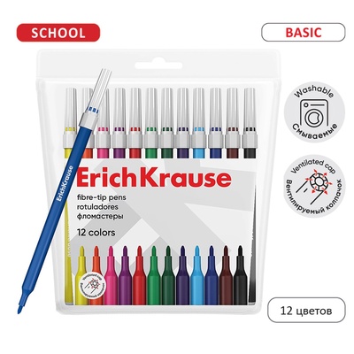 УЦЕНКА Фломастеры 12 цветов ErichKrause light, в футляре с европодвесом