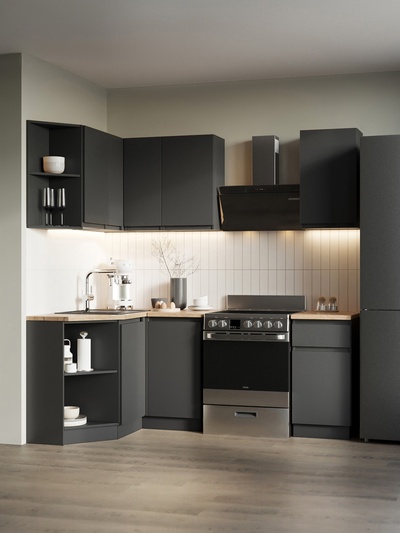 Кухонный гарнитур угловой «Лира», с столешницей, 1300×2000 мм, цвет графит/дуб кера