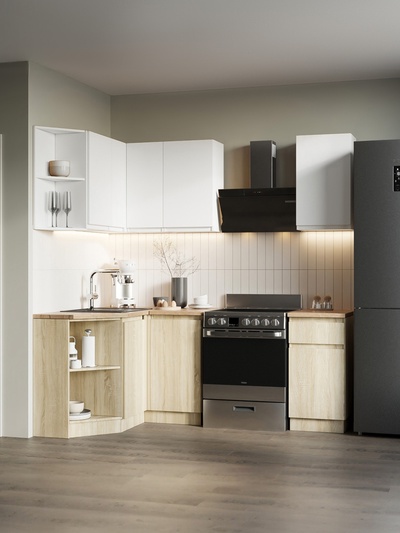 Кухонный гарнитур угловой «Лира», с столешницей, 1300×2000 мм, цвет белый/дуб сонома/дуб кера