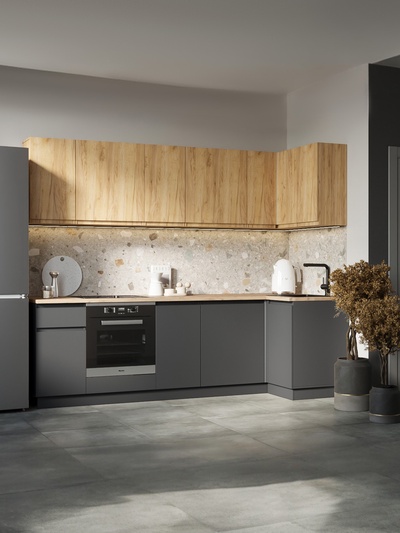 Кухонный гарнитур угловой «Лира», с столешницей, 2600×1000 мм, цвет графит/дуб крафт золотой/дуб кера