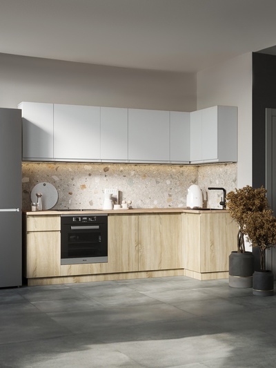 Кухонный гарнитур угловой «Лира», с столешницей, 2600×1000 мм, цвет белый/дуб сонома/дуб кера