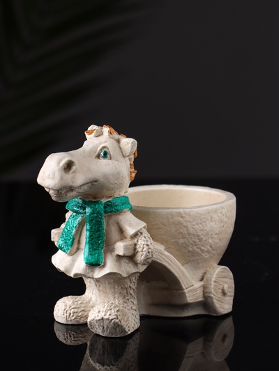 Фигурное кашпо для цветов «Лошадь с тележкой», гипс, 10×10×6 см, бежевый