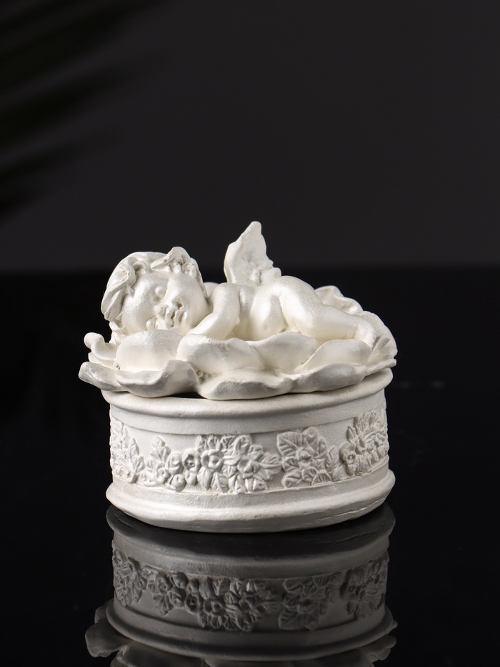 Шкатулка для украшений с крышкой «Ангел на цветке», гипс, 7×8 см, перламутр - Фото 1