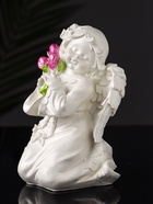 Фигурка гипс «Ангел с букетиком», 15×8×9 см, перламутр - фото 44569348