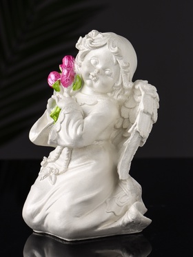 Фигурка гипс «Ангел с букетиком», 15×8×9 см, перламутр 10887415