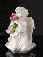 Фигурка гипс «Ангел с букетиком», 15×8×9 см, перламутр - фото 809570953