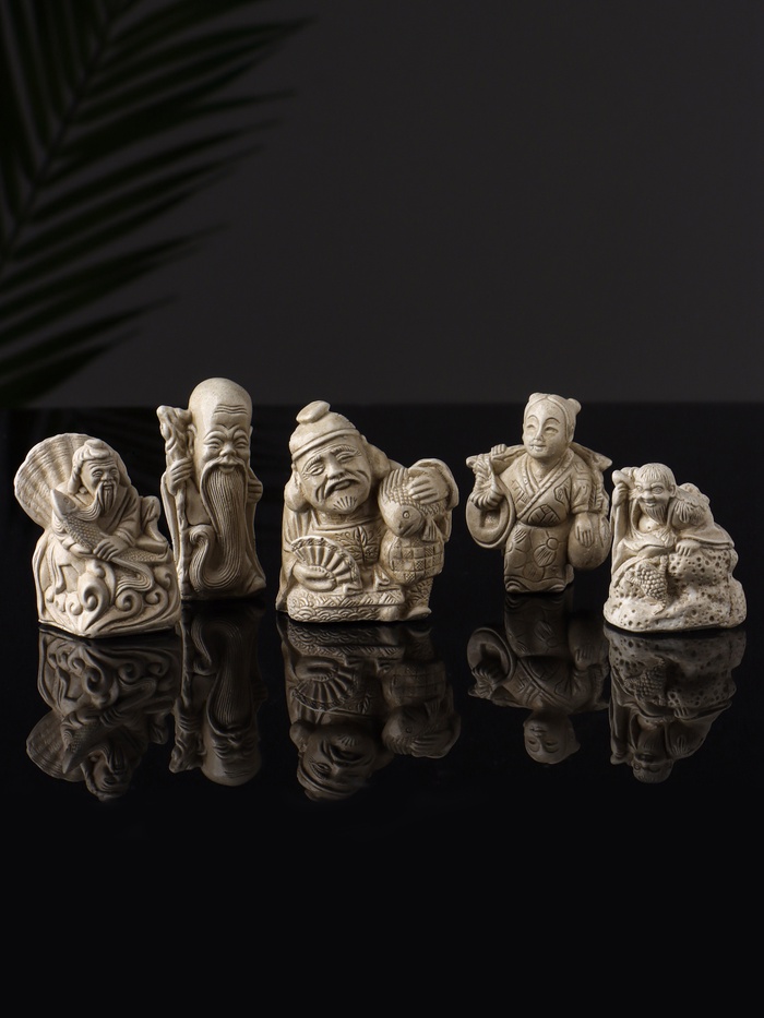 Набор фигурок «Нэцкэ», 5 шт., 20×10×7 см, бежевый - Фото 1