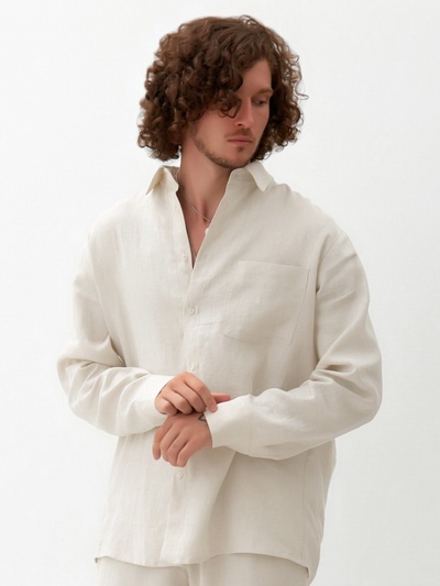 Рубашка мужская с длинным рукавом MIST, молочная, размер 52