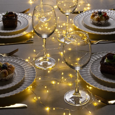 УЦЕНКА Гирлянда «Мишура» 5 м, роса, IP20, серебристая нить, 200 LED, 12 В, свечение тёплое белое