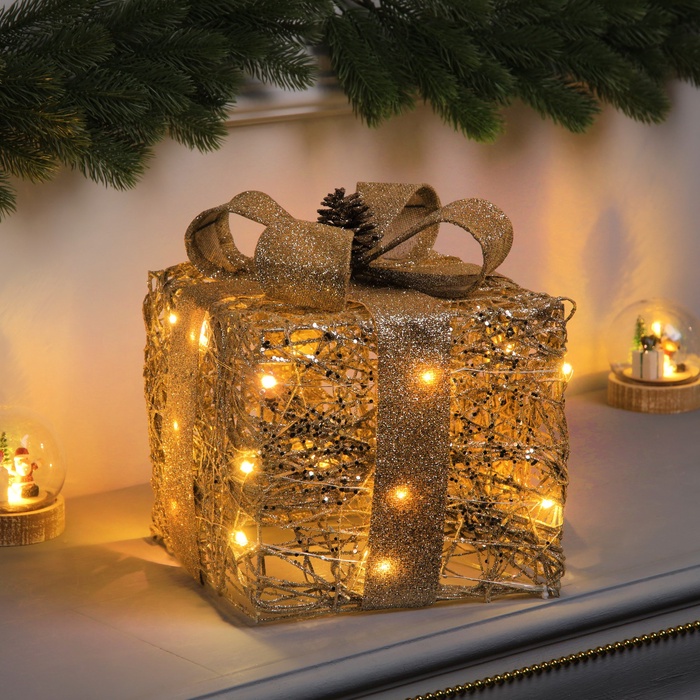 УЦЕНКА Светодиодная фигура «Подарок» 29×20×20 см, 20 LED, батарейки AAх3 (не в комплекте), свечение теплое белое - Фото 1