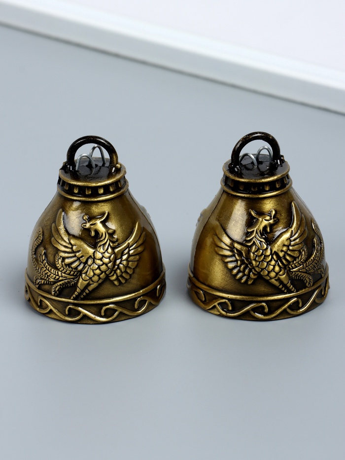 Набор колокольчиков «Птица Феникс», 2 шт., металл, 6×4.8×4.8 см - Фото 1