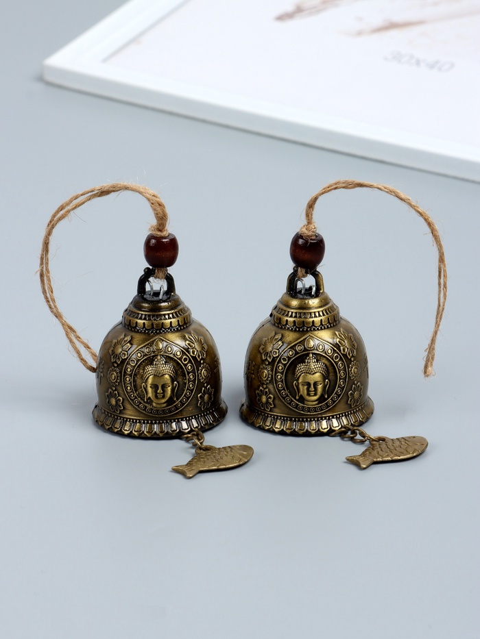 Набор колокольчиков «Будда и карп», 2 шт., металл, h=4.8 см d=6 см - Фото 1