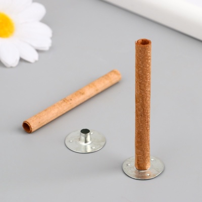Фитиль для свечи дерево с металлическим держателем, круглый, набор 2 шт., 0.6×6.5 см