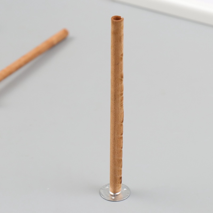 Фитиль для свечи дерево с металлическим держателем, круглый, набор 2 шт., 0.6×12.5 см - Фото 1