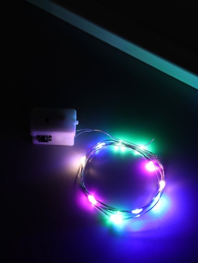 Нить светодиодная для сувениров, мульти, 10 диодов, дл. 1 м, от батареек 3×CR=1130, набор 10 шт.