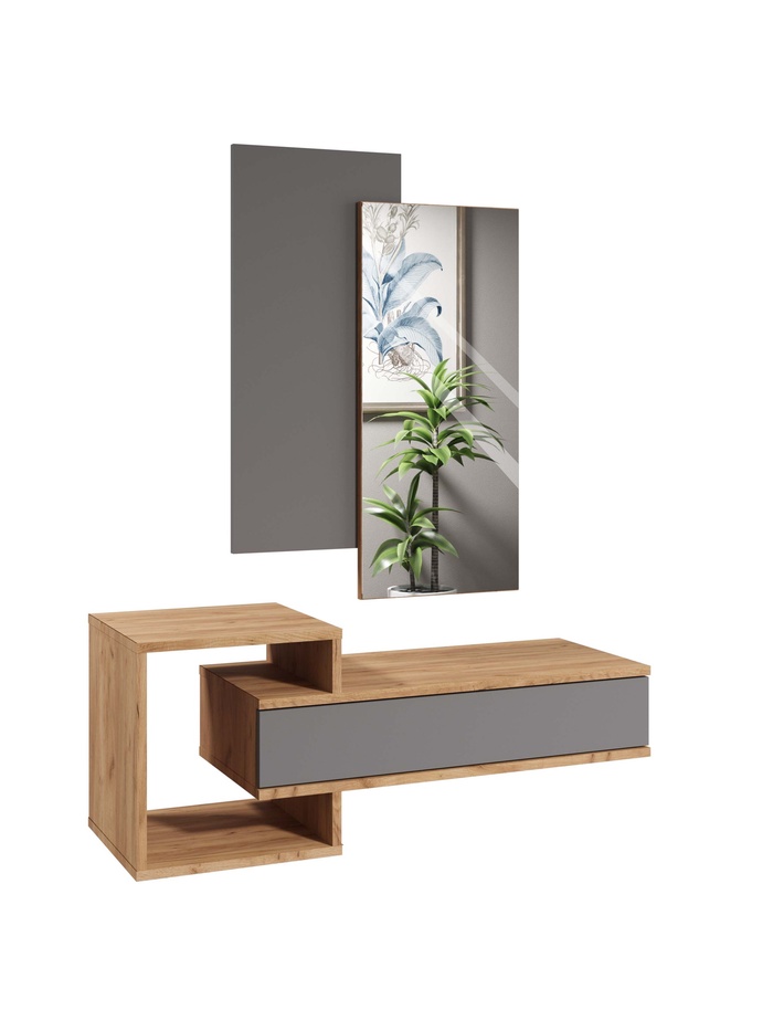 Тумба в прихожую «Лайт», с зеркалом, 955×336×1126 мм, цвет дуб золотой крафт/серый