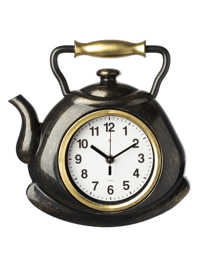 Часы настенные для кухни «Классика. Чайник», бесшумные, плавный ход, чёрные с золотом