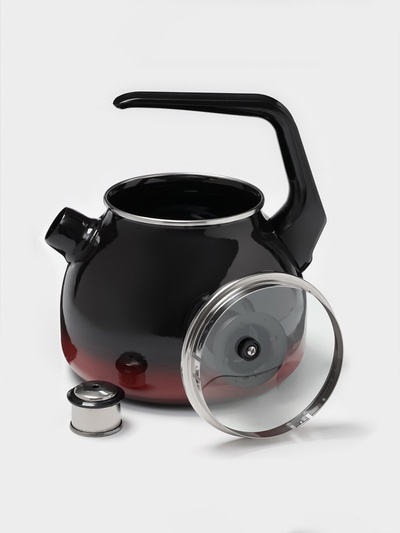 Чайник эмалированный со свистком «Кармен», 3 л, индукция, цвет чёрно-красный