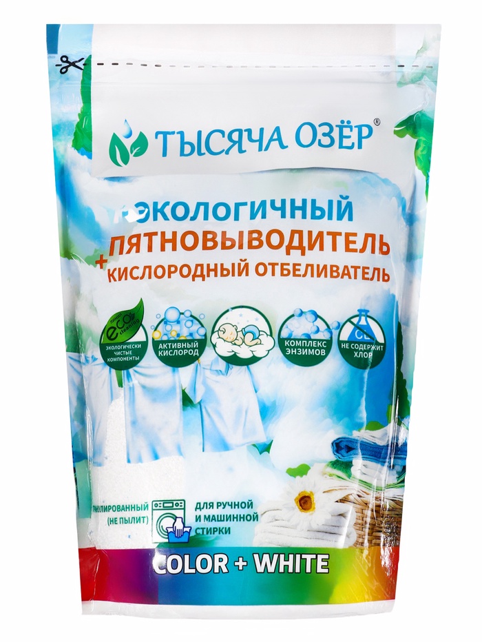 Отбеливатель-пятновыводитель кислородный «ТЫСЯЧА ОЗЁР», с энзимами, 800 г - Фото 1