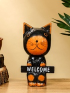 Сувенир "Кот с табличкой WELCOME" дерево 10х7х16 см, цв. чёрно-рыжий 10615569 - фото 16683876