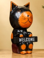 Сувенир "Кот с табличкой WELCOME" дерево 10х7х16 см, цв. чёрно-рыжий 10615569 - фото 16683880
