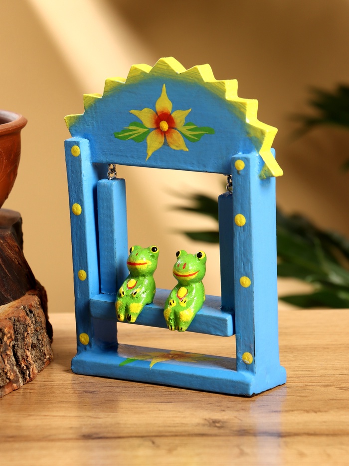 Сувенир «Лягушата на качелях», 10×3.5×15 см, дерево, голубой