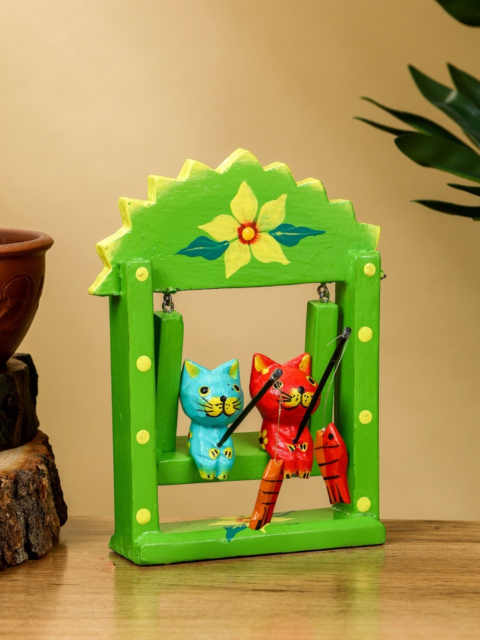 Сувенир «Котята на качелях», 10×3.5×15 см, дерево, зелёный