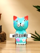 Сувенир «Кот с табличкой WELCOME», 8×5×10 см, дерево, бирюзовый 10615576 - фото 16701009